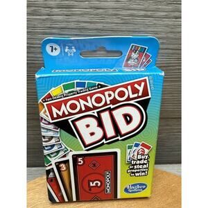 NEW Monopoly Bid Game, Quick-Playing Card Game for 4 Players, Hasbro Sealed